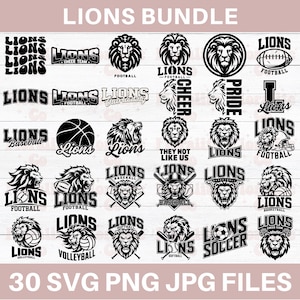 Bundle Lions SVG PNG, Lions Cheer Cutfile, Lions Svg Cricut, mascotte école Lions, Silhouette Lions, football, Lions Svg pour cadeau, anniversaire
