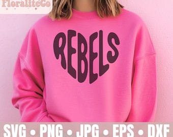Fichier coupé SVG rebelles, mascotte rebelles SVG, téléchargement numérique png, conception de chemise avec nom de mascotte, conception de nom d'équipe lettrage à la main, football maman, acclamation