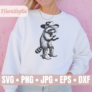 Waschbär Cowboy SVG, digitale Datei Cowboy Waschbär, niedlicher Cowboy Waschbär, Western Waschbär PNG, lustiges Retro Waschbär-Shirt-Design, Cricut Cut-Datei