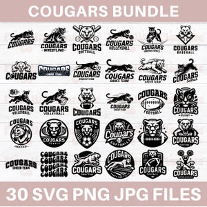 Cougars SVG-bundel, poema&#39;s Cheer svg, school Spirit SVG, Cougar Football, schoolmascotte svg Logo, School Spirit Cougar svg, softbalbestand