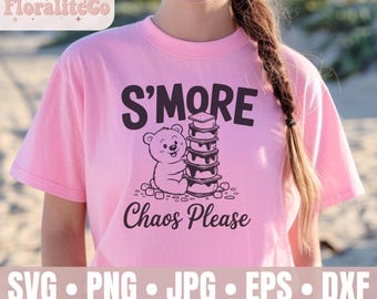 S'more Chaos Please SVG PNG, Funny Camping Bear PNG, Smore Squad Campfire Shirt Design, Making Smore Memories, Kids Camp svg