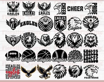 Pacote de arquivos SVG do mascote Eagles, SVG do espírito escolar Eagles, SVG para camiseta de time de futebol americano, arquivo de corte do mascote escolar, SVG para camiseta de mãe de torcedor do Eagles, time de líderes de torcida