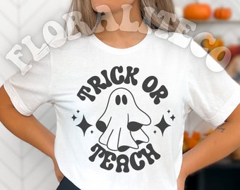 Bus eller lär svg, läskig lärartröja, spöksvg, Halloween svg, retro svg, rolig Halloween png, svg-fil för Cricut, digitalt