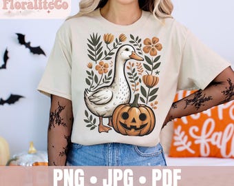 goose halloween fall png, Halloween Silly Goose floral boho, Halloween Goose Sublimation Design, Funny goose Halloween png, funny fall png