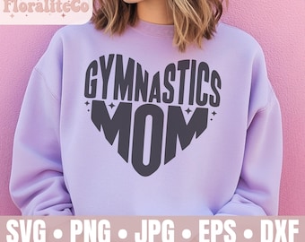 Gymnastics Mom SVG PNG, Gymnastics Mama Shirt Design, Gymnast Instant Download, Love Gymnastics, Heart Svg Cut File for Cricut, Sublimation