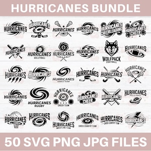 Paquete de mascota de huracanes SVG, espíritu escolar de huracanes SVG, porristas de huracanes SVG, huracanes, Cricut, silueta, SVG, fútbol png