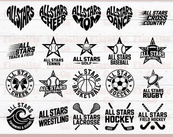 Mascota All Stars SVG PNG, Camiseta de fútbol americano, Voleibol SVG, Equipo de sóftbol SVG, Mamá de béisbol, All Star SVG, Juego de estrellas de béisbol SVG, Animadora