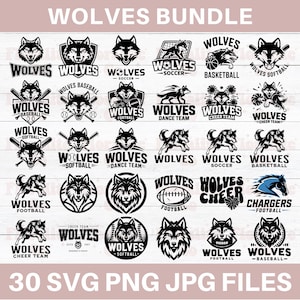 Wolves Mascot SVG Bundle, Wolves Cheer Team, Wolves Spirit png, Wolves Football Shirt, Wolves School Team Cut File, Sports Mom Cricut Files