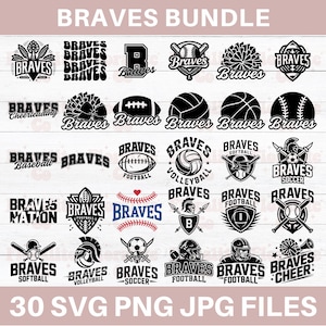 Paquete SVG PNG de los Bravos, Fútbol americano de los Bravos, SVG de los Bravos, Camiseta de los Bravos, Porristas de los Bravos, Mamá de los Bravos, Cricut, Descarga digital