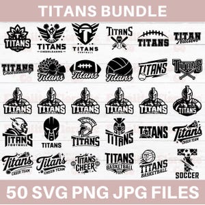 Titans SVG PNG-bundel, typografie, Titans Cheer Svg, Titans voetbal Svg, Titans Baseball Svg, Titan mascotte Svg, Titans Shirt sublimatie