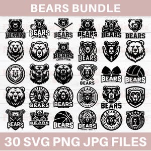 Bears Mascot Svg Bundle, Bears Cheer Team, Bears Football Logo, School Pride, Bears Png Shirt Design, Silhouette Cut File, Digital Download