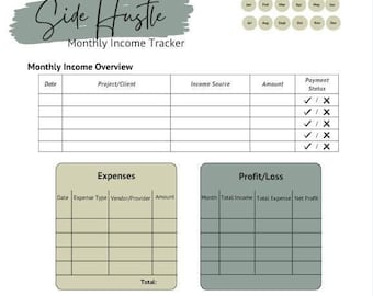 Side Hustle Income Tracker | Canva Template | Track Earnings, Expenses, and Profits