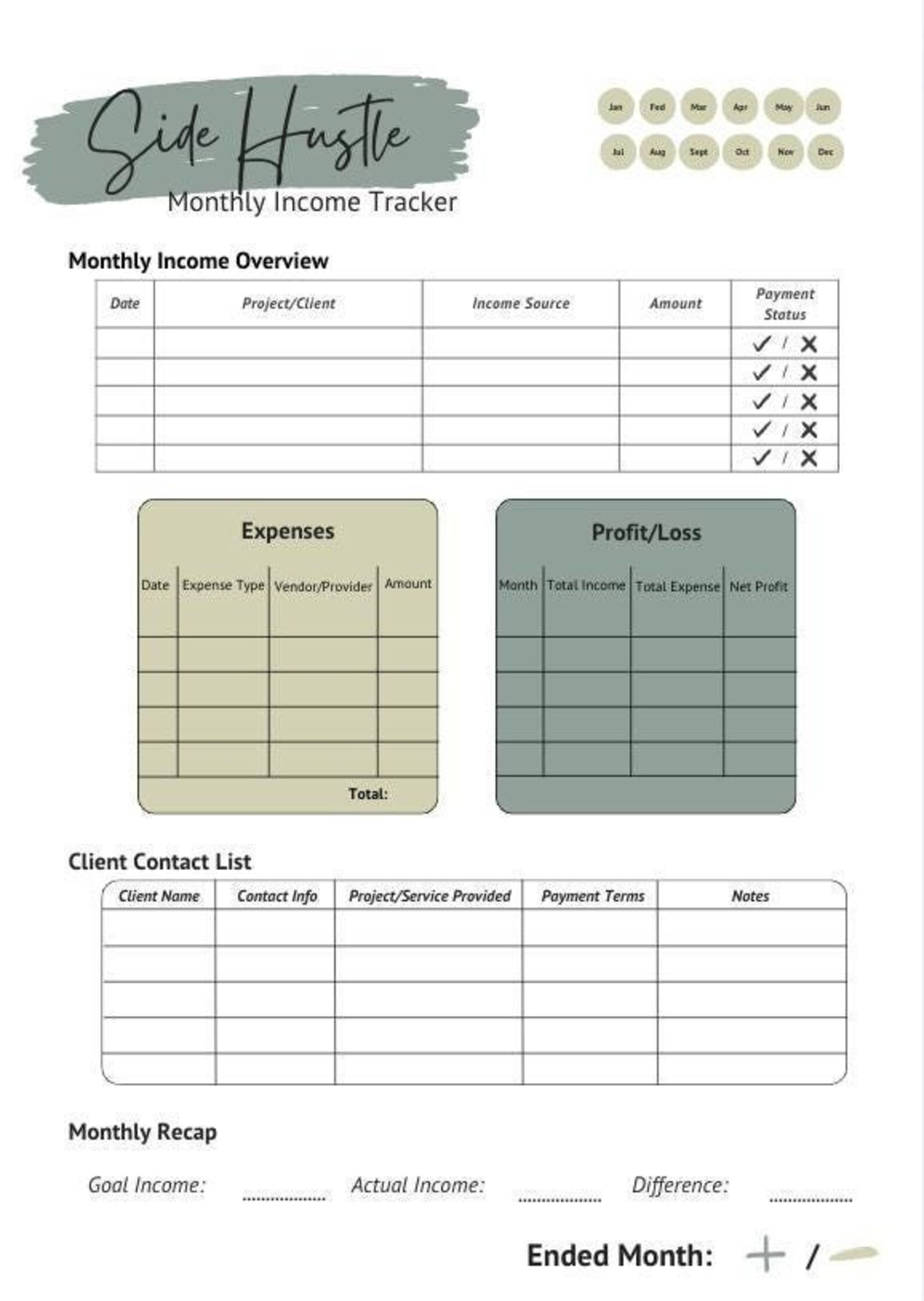Side Hustle Income Tracker | Canva Template | Track Earnings, Expenses