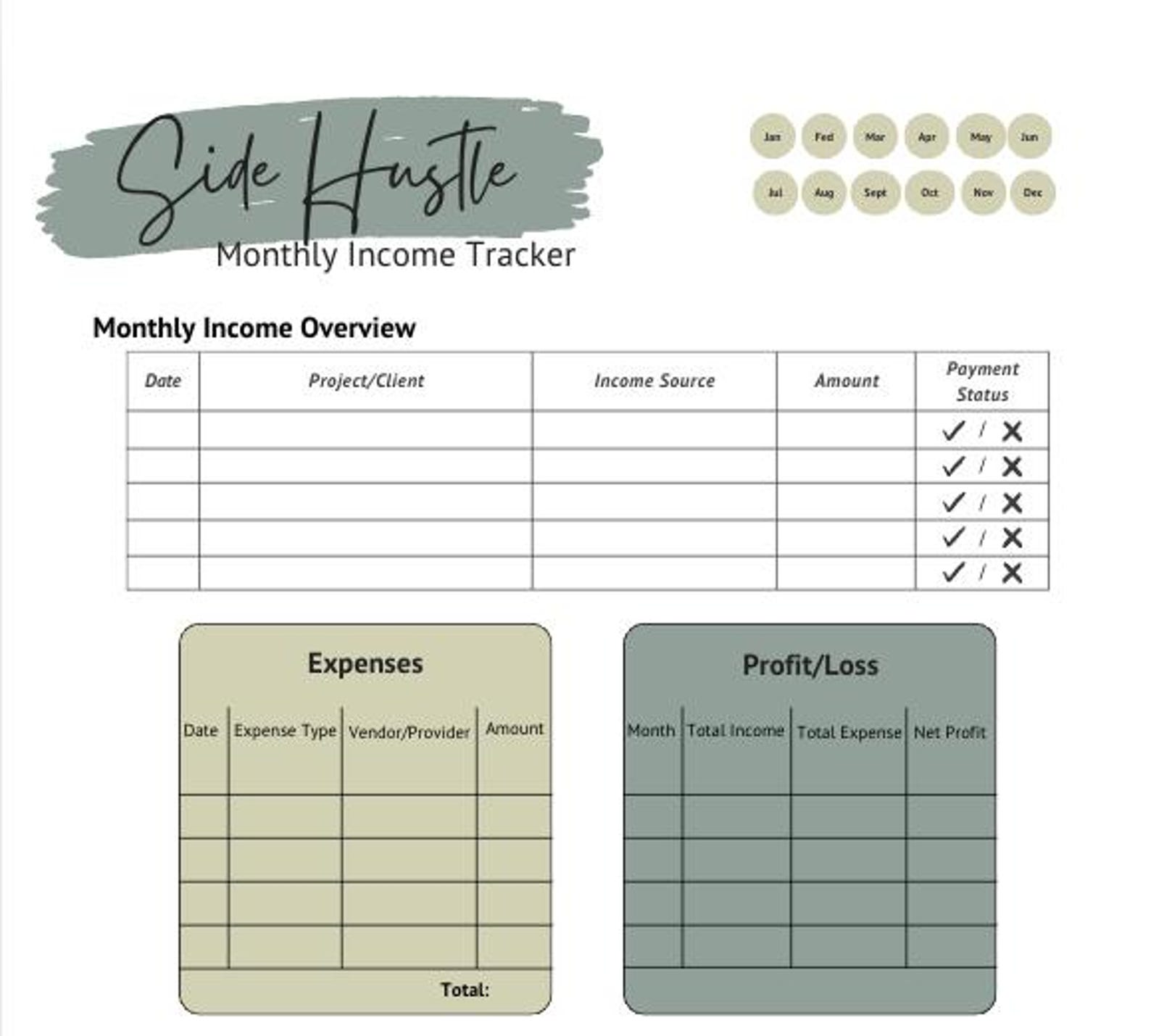Side Hustle Income Tracker | Canva Template | Track Earnings, Expenses ...
