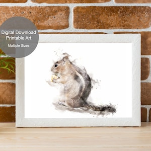 Chipmunk Watercolor Art Print - Nature Wall Art - Wall Decor - Printable Art - Watercolor Wall Art Prints - Digital Download