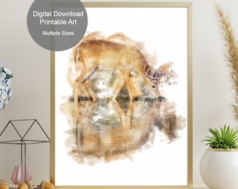 Stag Deer Watercolor Art Print - Nature Wall Art - Stag Wall Decor - Printable Art - Watercolor Wall Art Prints - Digital Download