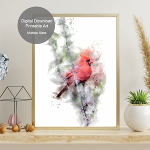 Northern Cardinal Watercolor Art Print - Bird Wall Art - Nature Wall Decor - Watercolor Wall Art Prints - Printable Art - Digital Download
