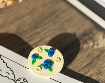 Handmade Blueberry Floral Polymer Clay Page Clip | Stationery Gift
