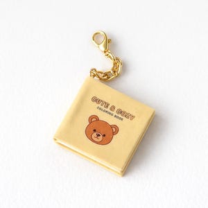 Miniature Coloring Book Charm – Polymer Clay Bear Keychain Attachment – Kawaii Accessory