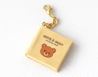 Miniature Coloring Book Charm – Polymer Clay Bear Keychain Attachment – Kawaii Accessory