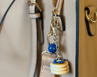 Handmade Polymer Clay Pancake Stack Charm | Blueberry Syrup Foodie Keychain