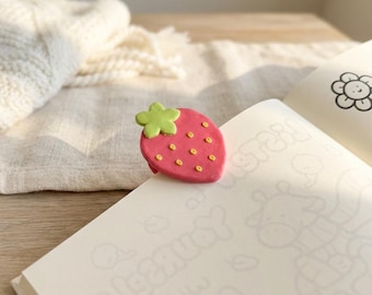 Handmade Strawberry Polymer Clay Page Clip | Kawaii Stationery Gift