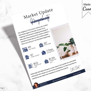 Carta de actualización del mercado, Carta de agricultura inmobiliaria, Plantilla de marketing inmobiliario, Folleto de actualización del mercado, Folleto del mercado inmobiliario, azul oceánico