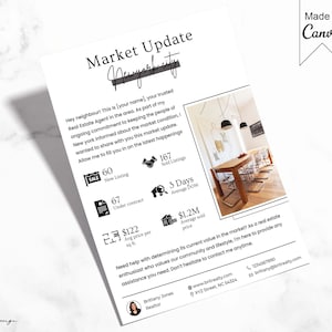 Carta de actualización del mercado, Carta de agricultura inmobiliaria, Plantilla de marketing inmobiliario, Folleto de actualización del mercado, Folleto del mercado inmobiliario, Tendencias de la vivienda