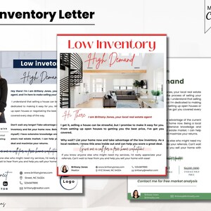 Carta de inventario bajo y alta demanda, Carta de agricultura inmobiliaria, Carta de prospección, Plantilla de marketing inmobiliario, Diseños multicolores