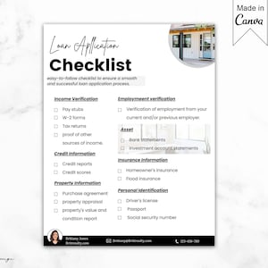 Loan Application Checklist, Mortgage pre-approval checklist, Loan processing checklist, Mortgage document checklist, Loan Documents