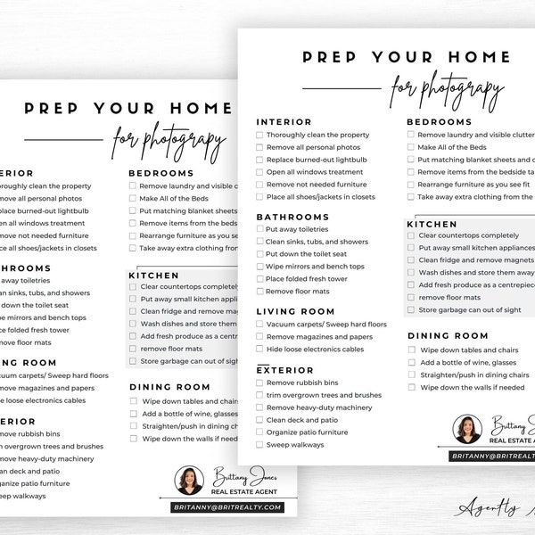 Home Photography Checklist, Real Estate Photography Prep Checklist, Photo Shoot Prep, Marketing and Branding Template, Listing Photography