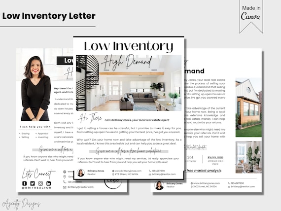 Low inventory and high demand letter, Real Estate Farming Letter, Prospecting letter, Real Estate marketing template, Local farming letter