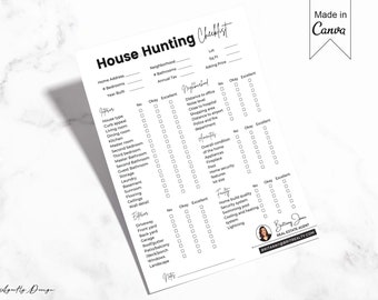 House Hunting Checklist, Real Estate Marketing Template, Home Buyer Guide, Home buyer checklist, House Hunting Form, Buyer Form, Home Search