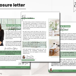 Real Estate Foreclosure letter Bundle, Pre-Foreclosure Letter Bundle, farming Prospecting Letter Bundle, Foreclosure assistance Nature Green