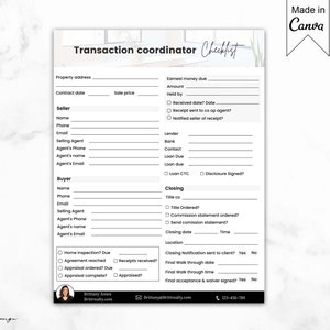 Transaction Coordinator Checklist, Transaction management checklist, Client onboarding process,Contract to Close Checklist, Client Welcome