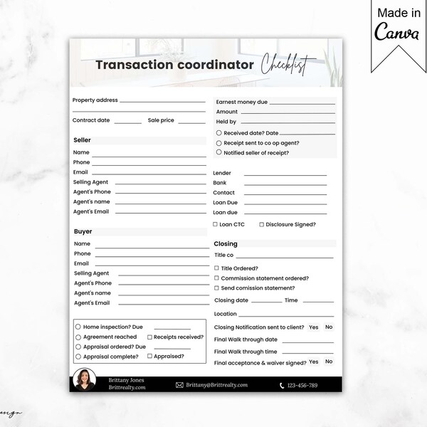 Contract to Close Checklist - Etsy
