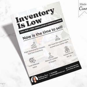 Low inventory flyer template, Real Estate Inventory is low, Time to sell, Real estate marketing, Flyer templates, Real Estate selling time