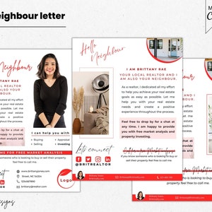 Hello neighbor letter, Realtor Farming flyer, Thinking of Selling, Real Estate Template, Buying or selling flyer, Red Design Template