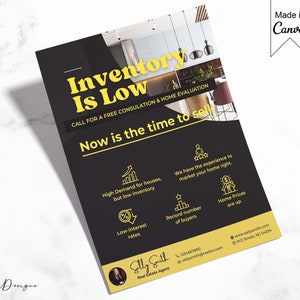 Low inventory flyer template, Real Estate Inventory is low, Time to sell, Black and Gold Real estate marketing, Real Estate selling time