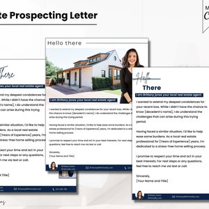 Carta de prospección testamentaria, Carta de cultivo de herencias, Divulgación de ventas de propiedades, Carta de diseño Ocean Blue, Folleto de marketing inmobiliario