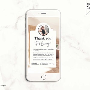 Tekstbare onroerend goed dank u kaart, bewerkbare dank u open huis bericht, digitale dank u kaart, vastgoed marketing branding sjabloon
