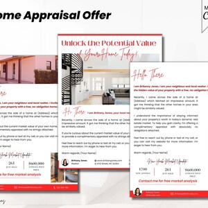 Oferta de tasación de viviendas Carta agrícola, Carta de prospección de valoración de propiedades, Difusión de valoración de viviendas, Folleto de diseño rojo de tasación residencial