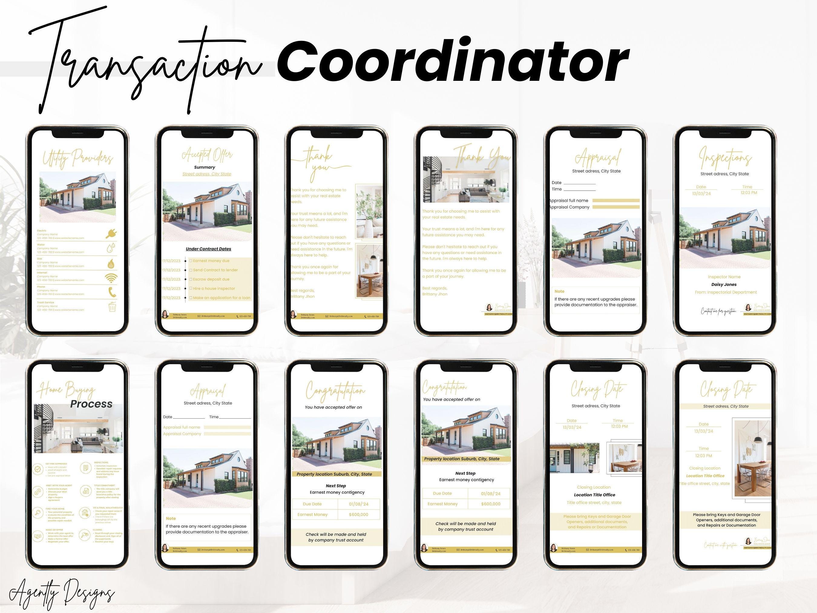 Real Estate Transaction Coordinator, Textable real estate management, Transaction Manager, Closing Coordinator, Luxury Gold editable design