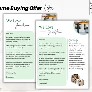 Carta de oferta de compra de vivienda, Carta de oferta de compra, Carta de oferta de bienes raíces, Propuesta de compra de vivienda, Carta de oferta de compradores, Carta de compra Verde