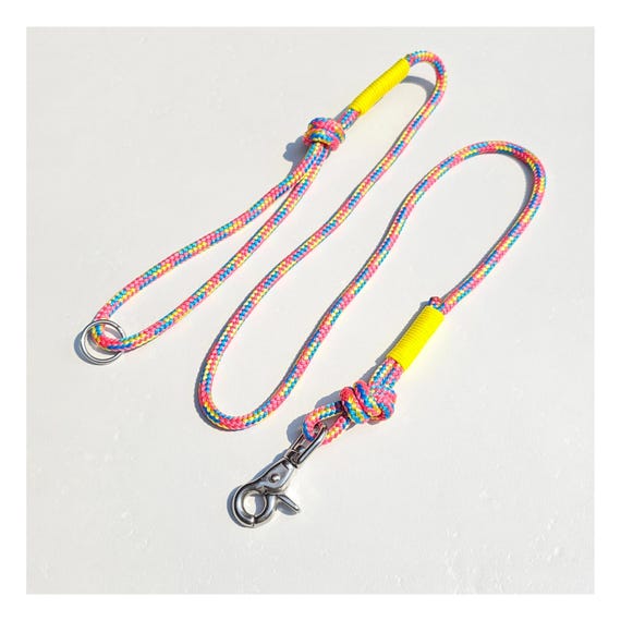 Vibrant Pink Blue and Yellow Rope Dog Leash Handmade  display picture 1