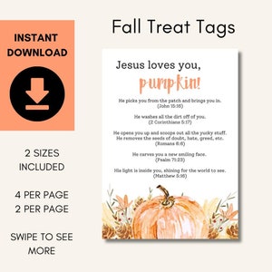 Christian Pumpkin Treat Tag Printable: Jesus Loves You (PDF)
