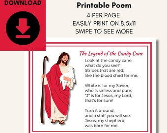 Legend of the Candy Cane Printable, Religious Christmas Gift Tag (PDF)