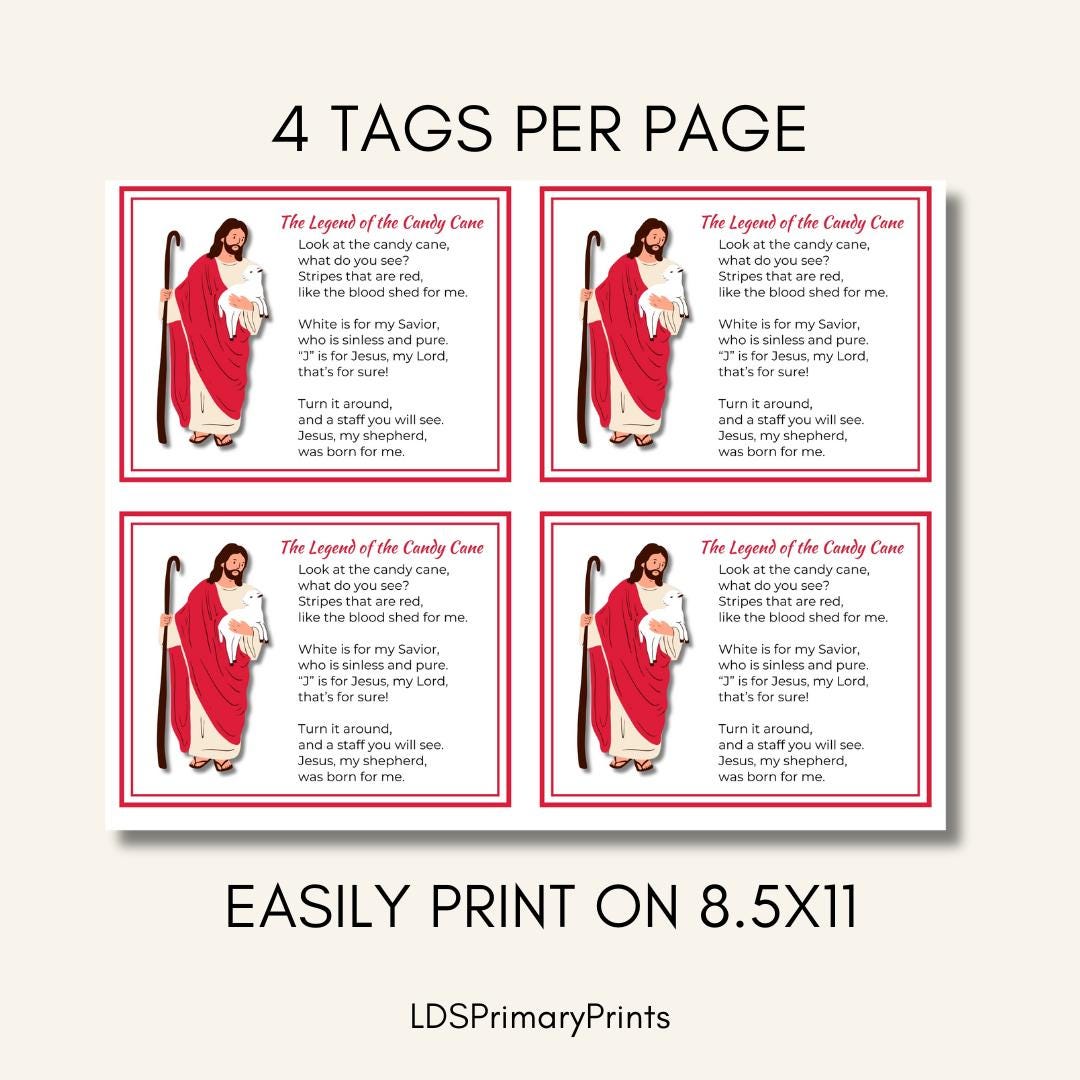 Legend of the Candy Cane Printable, Religious Christmas Gift Tag (PDF ...