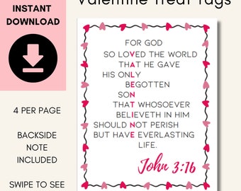 John 3:16 Valentine Treat Tags, LDS Primary Printable (Digital Download)
