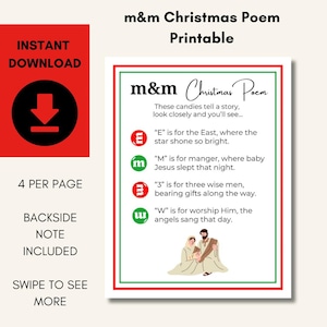m&m Christmas Poem Printable, Christmas candy story, LDS primary treat, ministering, treat tags, religious, Christian, Christmas gift, Jesus